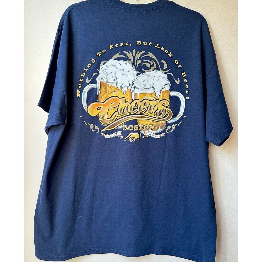 Gildan Cheers Boston "Nothing To Fear, But Lack Of Beer" T-Shirt XL Navy